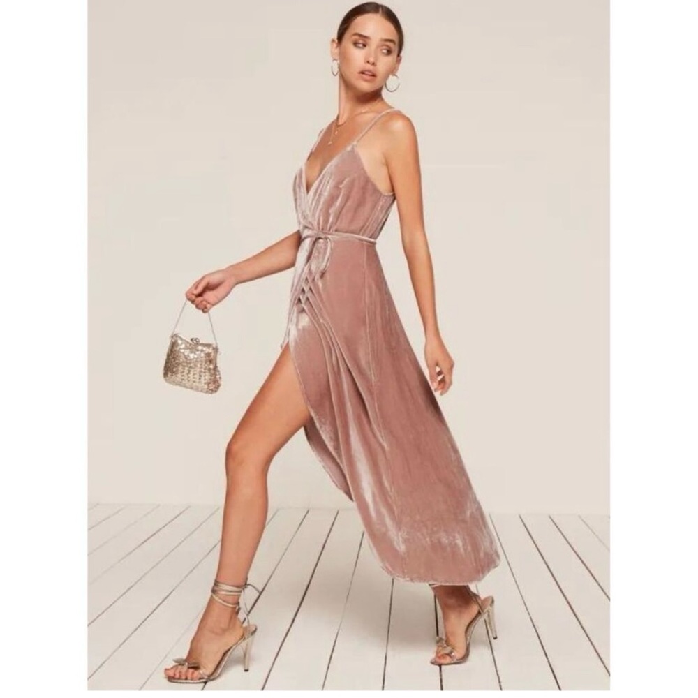 Reformation Anoush Velvet Midi Dress  Large Pink